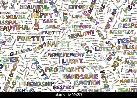 Illustrations of positive emotion word cloud. Good for web page ...