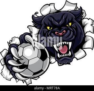Black Panther Soccer Mascot Breaking Background Stock Vector