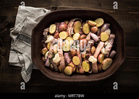 Lamb Loin Chops and Vegetables Prepared for Roasting. Copy Space. Stock Photo