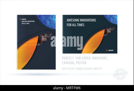 Brochure design round template. Colourful modern abstract set, annual report with circle for branding. Stock Vector