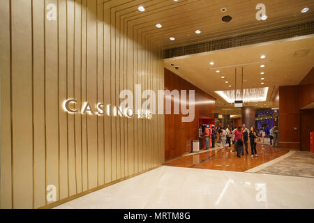 MARINA BAY, SINGAPORE - JAN 20, 2017: Marina Bay Sands Casino is the world's most expensive stand alone casino and represents a US$5.7 billion investm Stock Photo