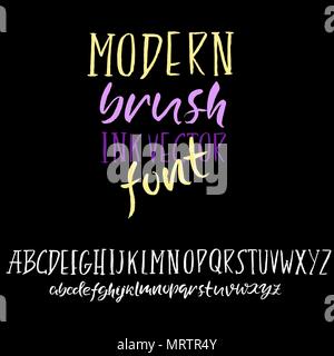 Grunge simple font. Modern dry brush ink letters. Handwritten alphabet. Vector illustration. Stock Vector
