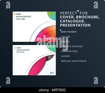Smooth design presentation template with colourful round shapes. Abstract vector set of modern horizontal banners Stock Vector