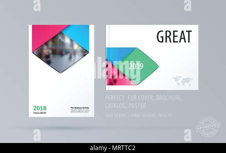 Brochure design rectangular template. Colourful modern abstract set, annual report with material design for branding. Stock Vector