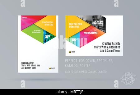Brochure design rectangular template. Colourful modern abstract set, annual report with material design for branding. Stock Vector
