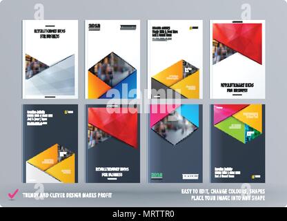 Brochure design rectangular template. Colourful modern abstract set, annual report with material design for branding. Stock Vector
