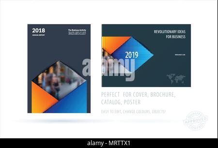 Brochure design rectangular template. Colourful modern abstract set, annual report with material design for branding. Stock Vector