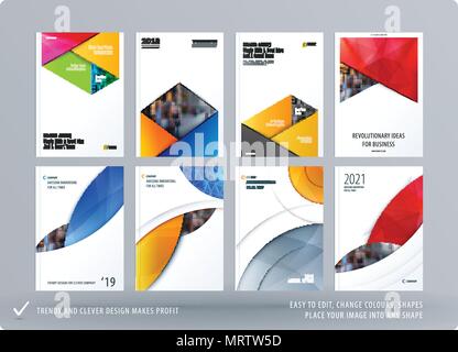 Brochure design rectangular template. Colourful modern abstract set, annual report with material design for branding. Stock Vector