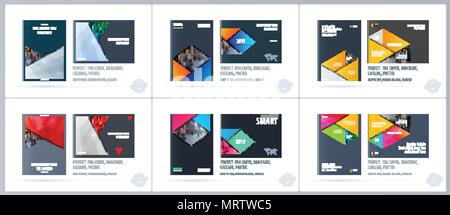 Brochure design rectangular template. Colourful modern abstract set, annual report with material design for branding. Stock Vector