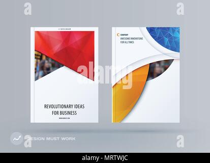 Brochure design rectangular template. Colourful modern abstract set, annual report with material design for branding. Stock Vector