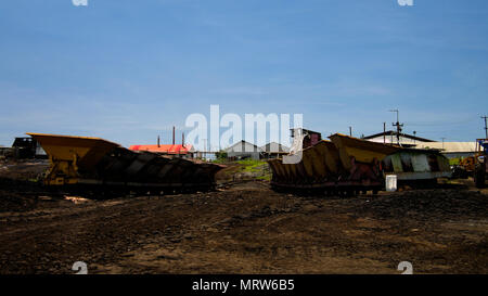 Asphalt mining in the Pitch Lake at La Brea, Trinidad and Tobago Stock Photo