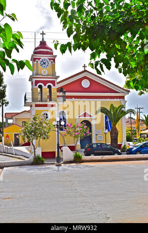 The pretty Christian Church in Skala, on the holiday island of Kefalonia or Cephalonia, Greece Stock Photo