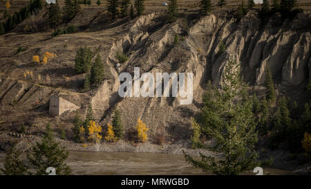 Water is starting to build hoodoos at Sheep Creek Bridge, close to Williams Lake, BC, Canada. As seen from a popular viewing point along Highway 20. Stock Photo