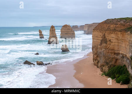 Sandstone rock stacks known as The Twelve Apostles on the Victoria coast of Australia close to Melbourne Stock Photo