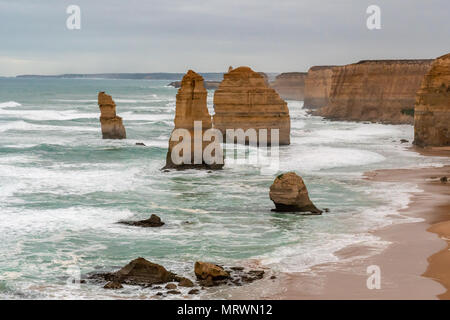 Sandstone rock stacks known as The Twelve Apostles on the Victoria coast of Australia close to Melbourne Stock Photo