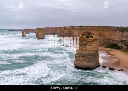 Sandstone rock stacks known as The Twelve Apostles on the Victoria coast of Australia close to Melbourne Stock Photo