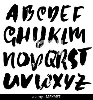 Grunge distress font. Modern dry brush ink letters. Handwritten alphabet. Vector illustration. Stock Vector