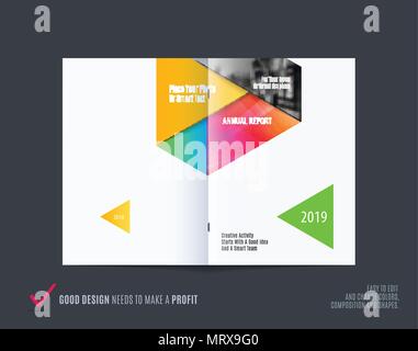 Abstract double-page brochure material design style with colourful layers for branding. Business vector presentation broadside. Stock Vector