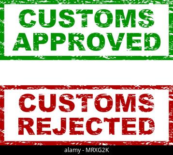 Customs approved and rejected rubber stamp. Vector customs border control stamp illustration Stock Vector