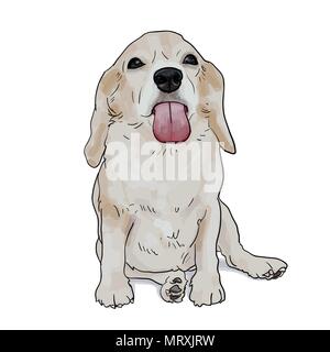 Adorable beagle ,sticky tongue out, sitting on white background,vector illustration Stock Vector