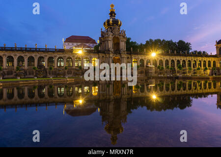 DRESDEN, GERMANY - May 21, 2018:  'Kronentor' of the Zwinger in Dresden at night. Stock Photo
