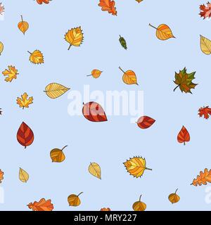 abstract vector doodle autumn leaves seamless pattern Stock Vector