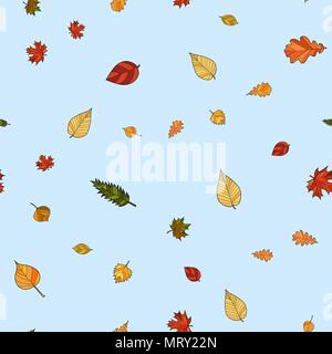 abstract vector doodle autumn leaves seamless pattern Stock Vector