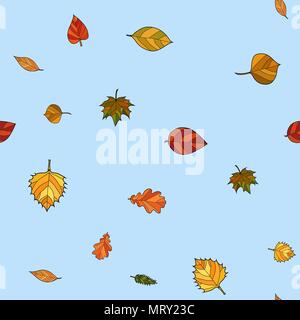 abstract vector doodle autumn leaves seamless pattern Stock Vector