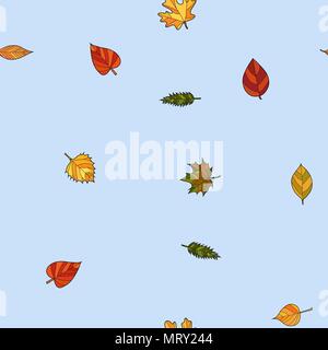 abstract vector doodle autumn leaves seamless pattern Stock Vector