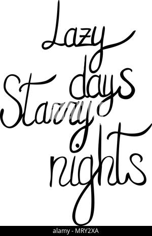 vector hand written summer lettering - lazy days, starry nights Stock Vector