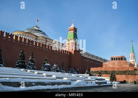 Lenin's Mausoleum at the Kremlin wall. View of the Moscow Kremlin from the Red Square. Stock Photo
