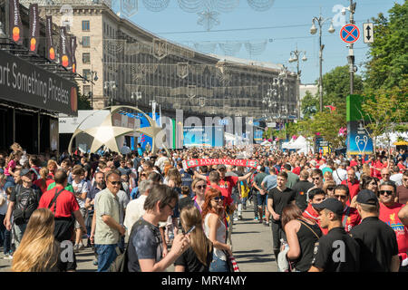 KIEV, UKRAINE - May 26, 2018 Fans of FC Liverpool arrived to support the team at the Champions League final in Kiev to have fun and drink beer in the  Stock Photo