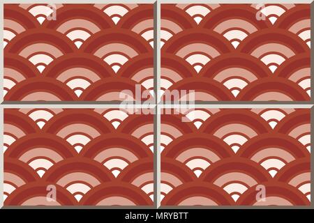 Ceramic tile pattern round curve cross scale red gradient, oriental interior floor wall ornament elegant stylish design Stock Vector