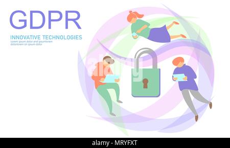 Privacy data protection law GDPR. Data regulation sensitive information safety shield European Union. Right to be forgotten removing flat cartoon. Global business ePrivacy vector illustration Stock Vector