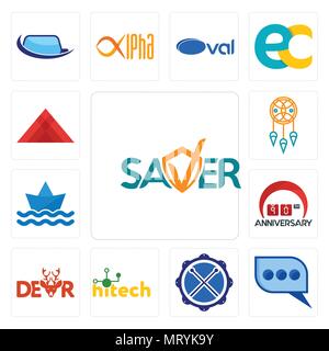 Set Of 13 simple editable icons such as saver, three dots, drummer, hitech, dear, 90th anniversary, paperboat, dream catcher, pyramid can be used for  Stock Vector