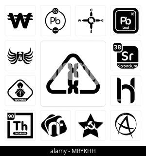 Set Of 13 simple editable icons such as carcinogen, punk anarchy, comunist, nf, thorium, hh, choking hazard, strontium, army airborne can be used for  Stock Vector
