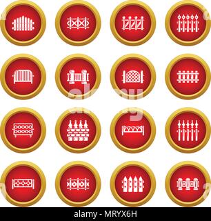 Different fencing icons set, simple style Stock Vector