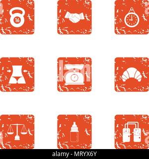 Physical exertion icons set, grunge style Stock Vector