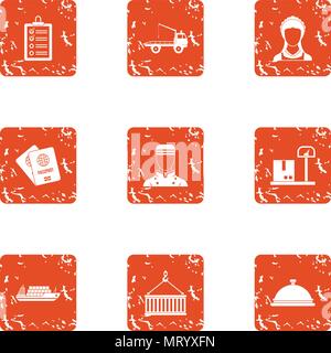 Wayfaring icons set, grunge style Stock Vector