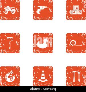 Repair site icons set, grunge style Stock Vector