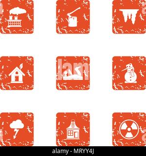 Chemical energy icons set, grunge style Stock Vector