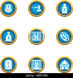 Robbery icons set, flat style Stock Vector