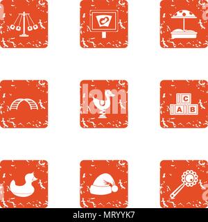 Game on avenue icons set, grunge style Stock Vector