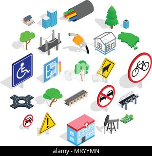 Crossroad icons set, isometric style Stock Vector