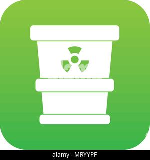 Trashcan containing radioactive waste icon digital green Stock Vector