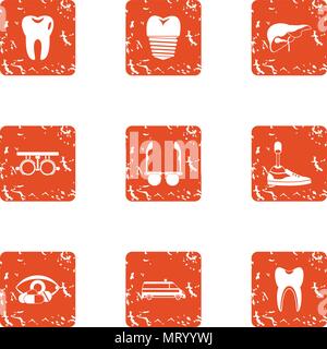 Prosthetic appliance icons set, grunge style Stock Vector