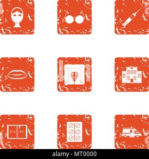 Scientific medicine icons set, grunge style Stock Vector