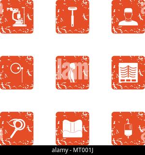 Pharmaceutical icons set, grunge style Stock Vector