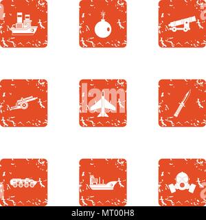 Technical war icons set, grunge style Stock Vector