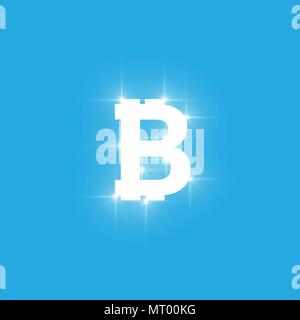 Digital bitcoins symbol with light effect on transparent backgraund. Stock Vector